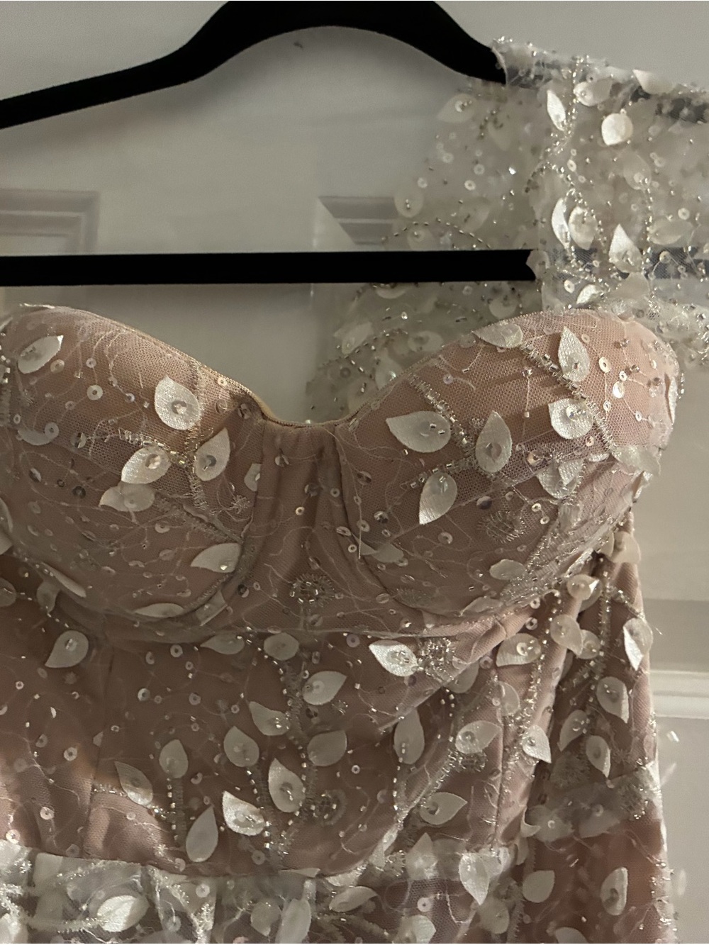 Alamour The Label Strapless Sequined Appliqué Gown in Blush Pink, STUNNING!